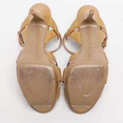 Pre Owned Saint Laurent Paris Tribute Size 38.5 Caramel Patent Leather Ankle Strap Sandals