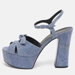 مملوكة مسبقًا Saint Laurent Paris Candy Size 39.5 Blue Denim Ankle Strap Platform Sandals