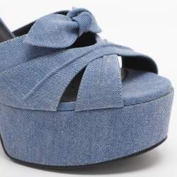 Pre Owned Saint Laurent Paris Candy Size 39.5 Blue Denim Ankle Strap Platform Sandals