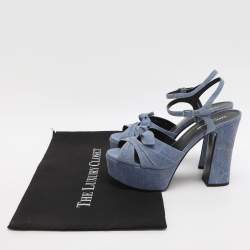 Pre Owned Saint Laurent Paris Candy Size 39.5 Blue Denim Ankle Strap Platform Sandals