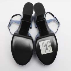 Pre Owned Saint Laurent Paris Candy Size 39.5 Blue Denim Ankle Strap Platform Sandals