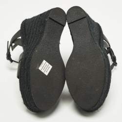 Pre Owned Saint Laurent Tribute Size 39.5 Black Leather Espadrille Wedge Sandals