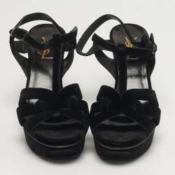 مملوكة مسبقًا Saint Laurent Tribute Size 38 Black Velvet Platform Sandals