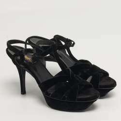 مملوكة مسبقًا Saint Laurent Tribute Size 38 Black Velvet Platform Sandals