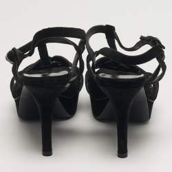 مملوكة مسبقًا Saint Laurent Tribute Size 38 Black Velvet Platform Sandals