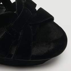 مملوكة مسبقًا Saint Laurent Tribute Size 38 Black Velvet Platform Sandals