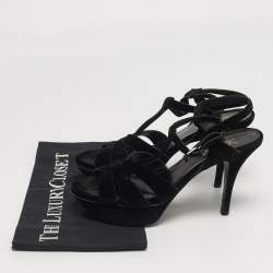 مملوكة مسبقًا Saint Laurent Tribute Size 38 Black Velvet Platform Sandals