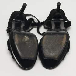 مملوكة مسبقًا Saint Laurent Tribute Size 38 Black Velvet Platform Sandals