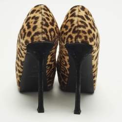 مملوكة مسبقًا حذاء كعب عالي سان لوران باريس تريبتو جلد لامع بيج مقاس 39