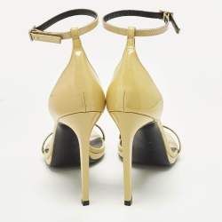 Pre Owned Saint Laurent Jane Size 38 Beige Patent Leather Ankle Strap Sandals