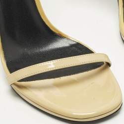 Pre Owned Saint Laurent Jane Size 38 Beige Patent Leather Ankle Strap Sandals