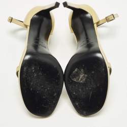 Pre Owned Saint Laurent Jane Size 38 Beige Patent Leather Ankle Strap Sandals