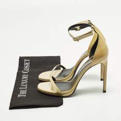 Pre Owned Saint Laurent Jane Size 38 Beige Patent Leather Ankle Strap Sandals