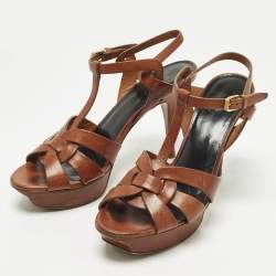 Pre Owned Saint Laurent Paris Tribute Size 41 Brown Leather Ankle Strap Sandals