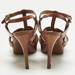 Pre Owned Saint Laurent Paris Tribute Size 41 Brown Leather Ankle Strap Sandals