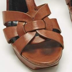 Pre Owned Saint Laurent Paris Tribute Size 41 Brown Leather Ankle Strap Sandals