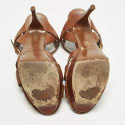 Pre Owned Saint Laurent Paris Tribute Size 41 Brown Leather Ankle Strap Sandals