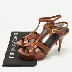 Pre Owned Saint Laurent Paris Tribute Size 41 Brown Leather Ankle Strap Sandals