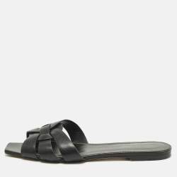 مملوكة مسبقًا Saint Laurent Paris Tribute Size 41.5 Black Leather Flat Slides