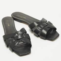 مملوكة مسبقًا Saint Laurent Paris Tribute Size 41.5 Black Leather Flat Slides