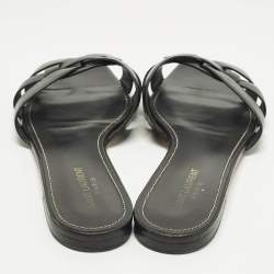 مملوكة مسبقًا Saint Laurent Paris Tribute Size 41.5 Black Leather Flat Slides