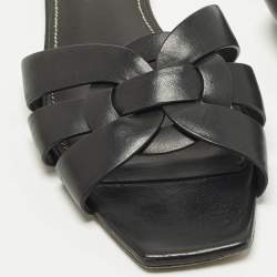 مملوكة مسبقًا Saint Laurent Paris Tribute Size 41.5 Black Leather Flat Slides