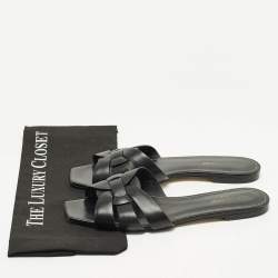 مملوكة مسبقًا Saint Laurent Paris Tribute Size 41.5 Black Leather Flat Slides