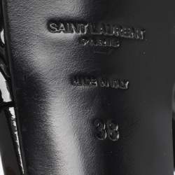 مملوكة مسبقًا صندل سان لوران تريبوت جلد لامع أسود منصة مقاس 38