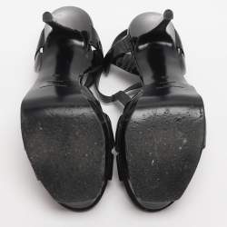 مملوكة مسبقًا صندل سان لوران تريبوت جلد لامع أسود منصة مقاس 38