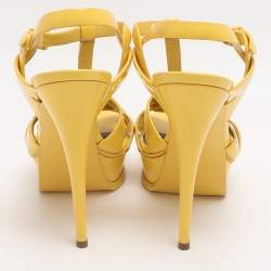 مملوكة مسبقًا Saint Laurent Tribute Size 38.5 Yellow Patent Leather Ankle Strap Sandals