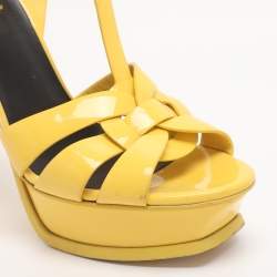 مملوكة مسبقًا Saint Laurent Tribute Size 38.5 Yellow Patent Leather Ankle Strap Sandals