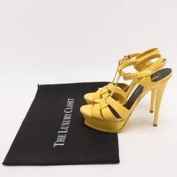 مملوكة مسبقًا Saint Laurent Tribute Size 38.5 Yellow Patent Leather Ankle Strap Sandals