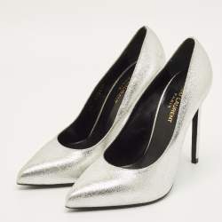 Pre Owned Saint Laurent Zoe Size 38.5 Silver Leather Pumps