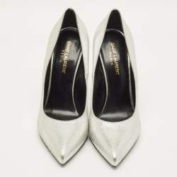 Pre Owned Saint Laurent Zoe Size 38.5 Silver Leather Pumps