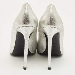 Pre Owned Saint Laurent Zoe Size 38.5 Silver Leather Pumps