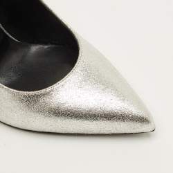 Pre Owned Saint Laurent Zoe Size 38.5 Silver Leather Pumps
