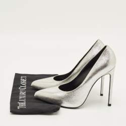 Pre Owned Saint Laurent Zoe Size 38.5 Silver Leather Pumps