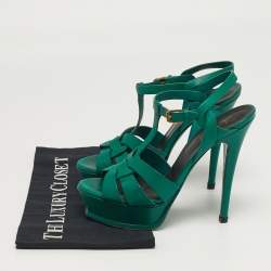 Pre Owned صندل إيف سان لوران تريبوت جلد أسود بنعل سميك مقاس 40