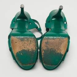 Pre Owned صندل إيف سان لوران تريبوت جلد أسود بنعل سميك مقاس 40