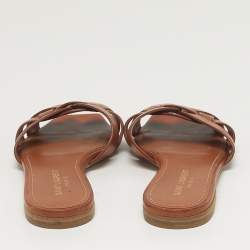 Pre Owned Saint Laurent Tribute Size 37 Brown Leather Flat Slides 