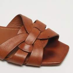 Pre Owned Saint Laurent Tribute Size 37 Brown Leather Flat Slides 