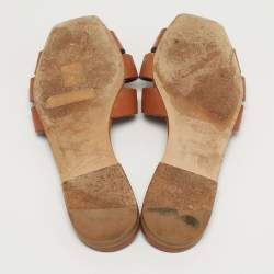 Pre Owned Saint Laurent Tribute Size 37 Brown Leather Flat Slides 