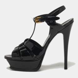 مملوكة مسبقًا Saint Laurent Tribute Size 36 Black Patent Leather Platform Sandals