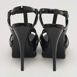 مملوكة مسبقًا صندل سان لوران نعل سميك براءة اختراع جلد أسود مقاس 36