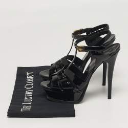 مملوكة مسبقًا صندل سان لوران نعل سميك براءة اختراع  جلد أسود مقاس 36