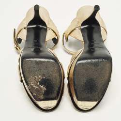 Pre Owned صندل سان لوران باريس بجلد نقشة السحلية ذهبي لامع  مقاس 40