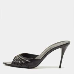 مملوكة مسبقًا Saint Laurent Babylone Size 38 Black Leather Slide Sandals