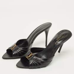 مملوكة مسبقًا صندل سان لوران LA 16 جلد أسود مقاس 39