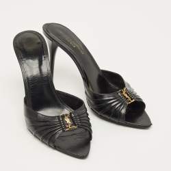 مملوكة مسبقًا صندل سان لوران LA 16 جلد أسود مقاس 39