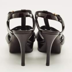 Pre Owned Saint Laurent Burgundy Patent Leather Tribute Platform Sandals Size 37.5